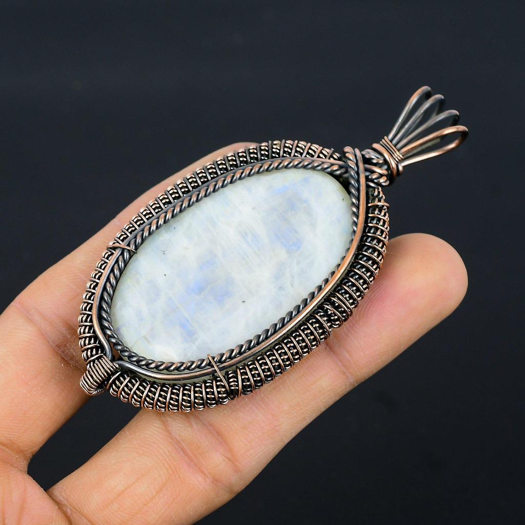 Moonstone 999 Copper Wire Wrapped Pendant, Handmade Gemstone Pendant, Gift For Mom Antique Jewelry