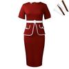 Women Plus Size Elegant High Waist Bodycon Short Sleeve Office Midi Pencil Dress