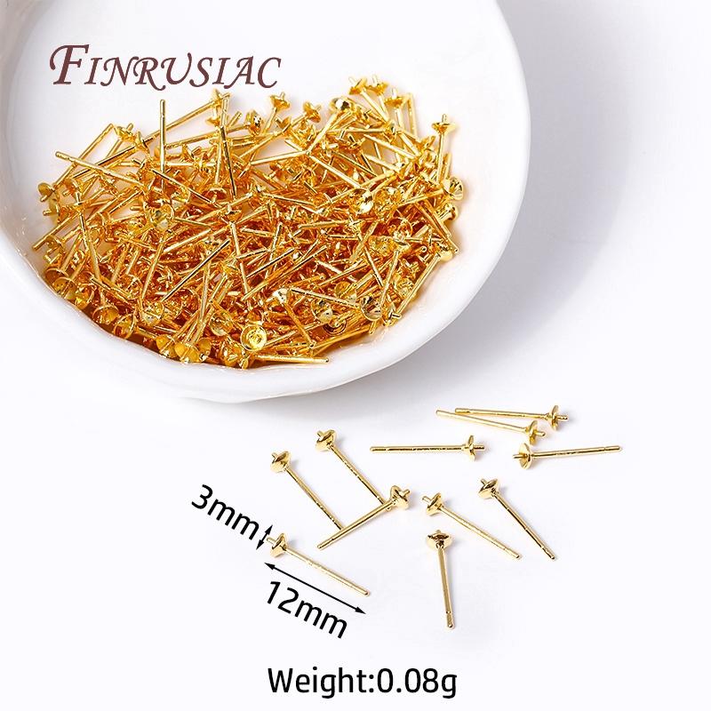 

18K Gold Plated Blank Pearl Post Earrings Base With 3MM Pad For DIY Pearl Earring Jewelry Making Findings 10 Pieces