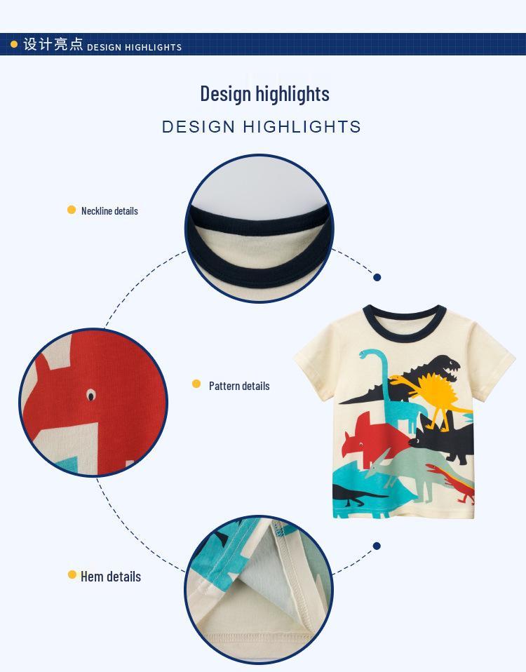 European & American 2025 Boys' Summer Dinosaur T-Shirts - Children's Cartoon Short Sleeves.