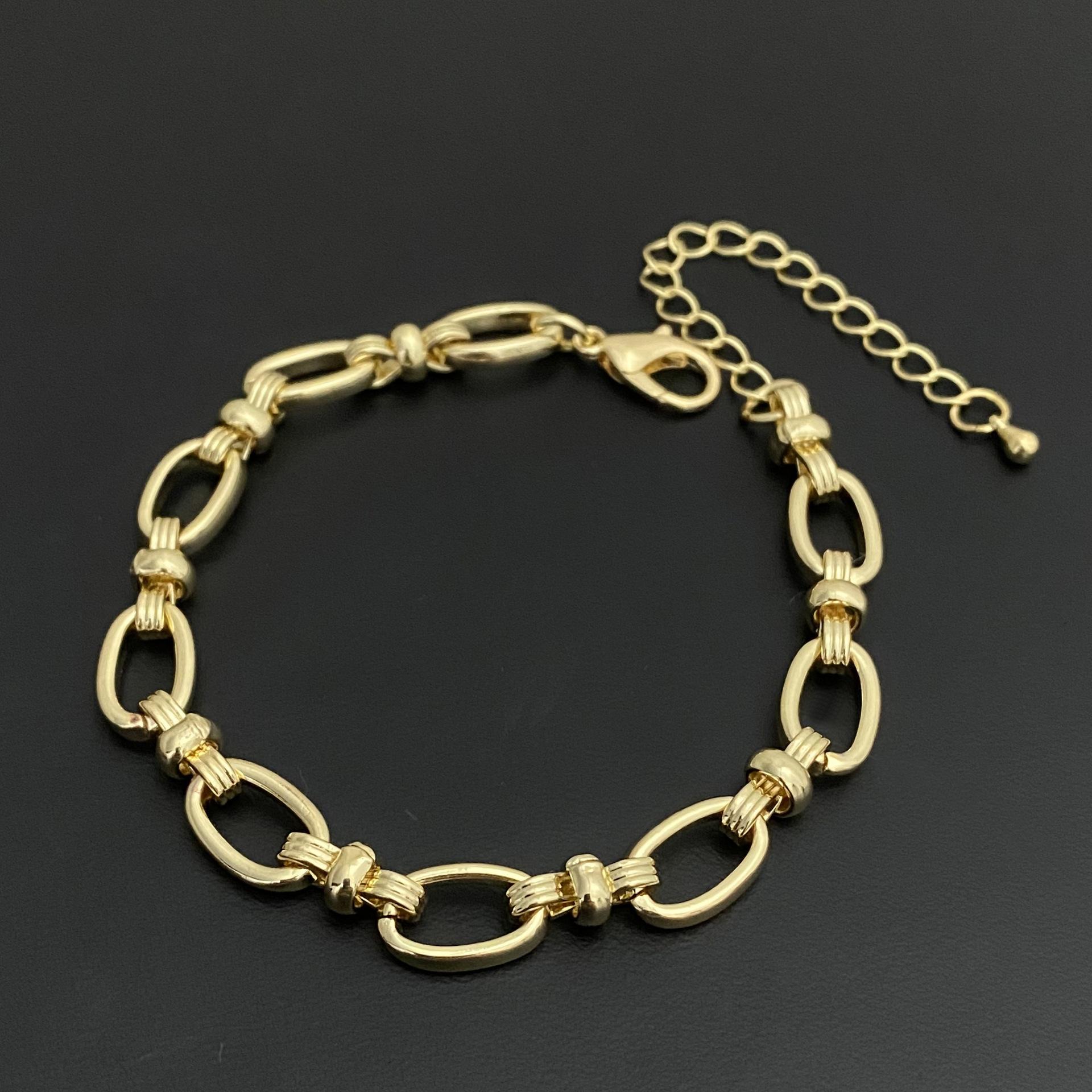 

Комплект ожерелья и браслета с позолоченными кольцами, полые кольцевые звенья, панк, популярные мужские и женские украшения.