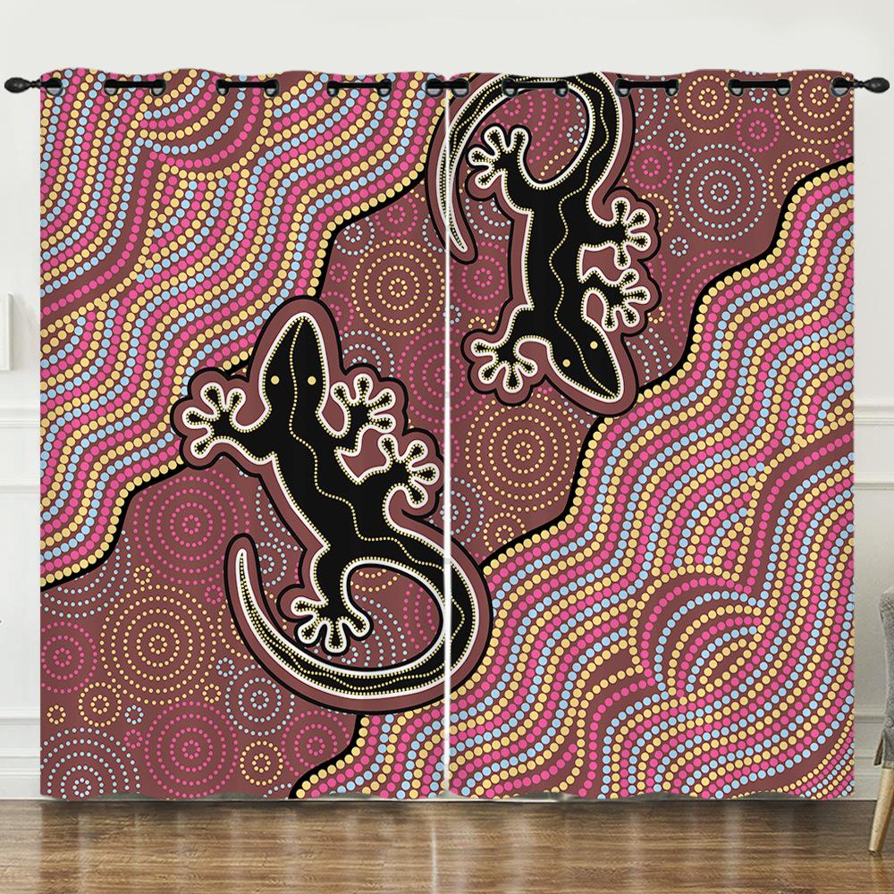 Tekstura Zasłony Zwierzę Gekon Żółw Ilustracja 3D Cyfrowy Druk Zasłona zaciemniająca z przelotkami