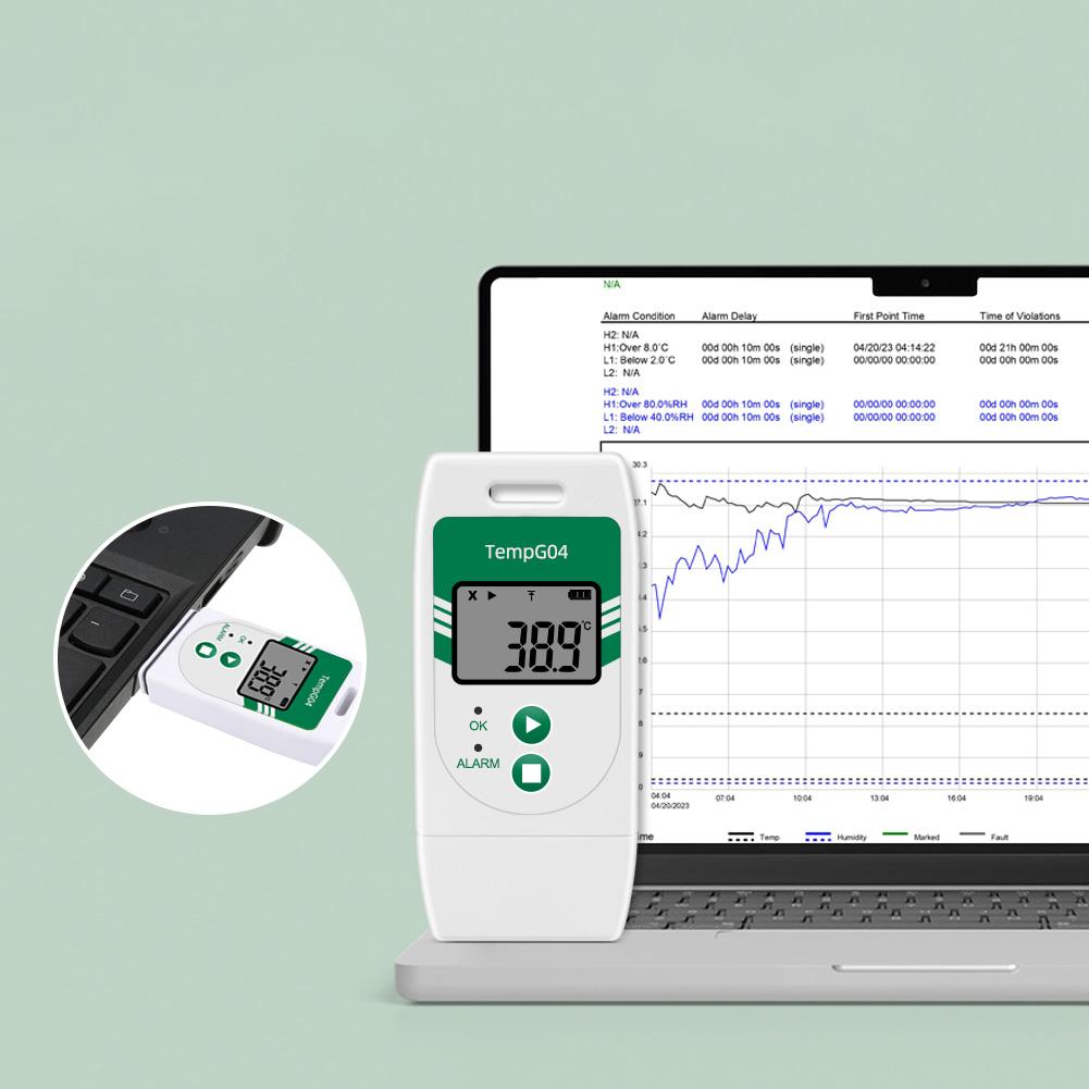 USB Digital 32000 Point Capacity Temp Recorder Over Temp Alarm Temp Recorder for Refrigeration Cold Chain Transport Lab