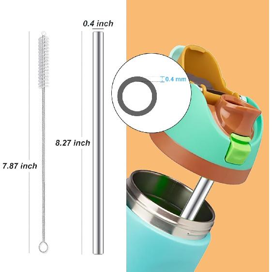 4Pcs Replacement Stainless Steel Straws Compatible with Owala Bottle 24oz 32oz Reble Straws with 2 Cleaning Brushes Metal Straw Replacement