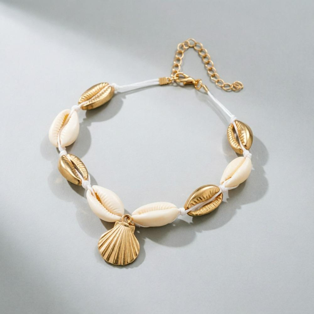 SUMENG Vintage Bohemian Women's Anklet with Antique Gold Shell Sequins Beads Geometric Charm for Summer Beach Foot Jewelry Gift