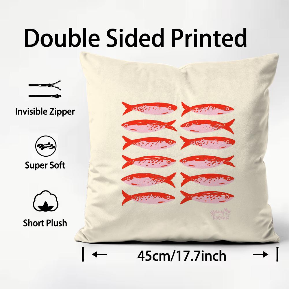 Cute Coastal Charm Sardine Cushion Cover Plush Fabric Soft DoubleSided Printed Sofa Warm Winter Home Child Gift Pillow Case