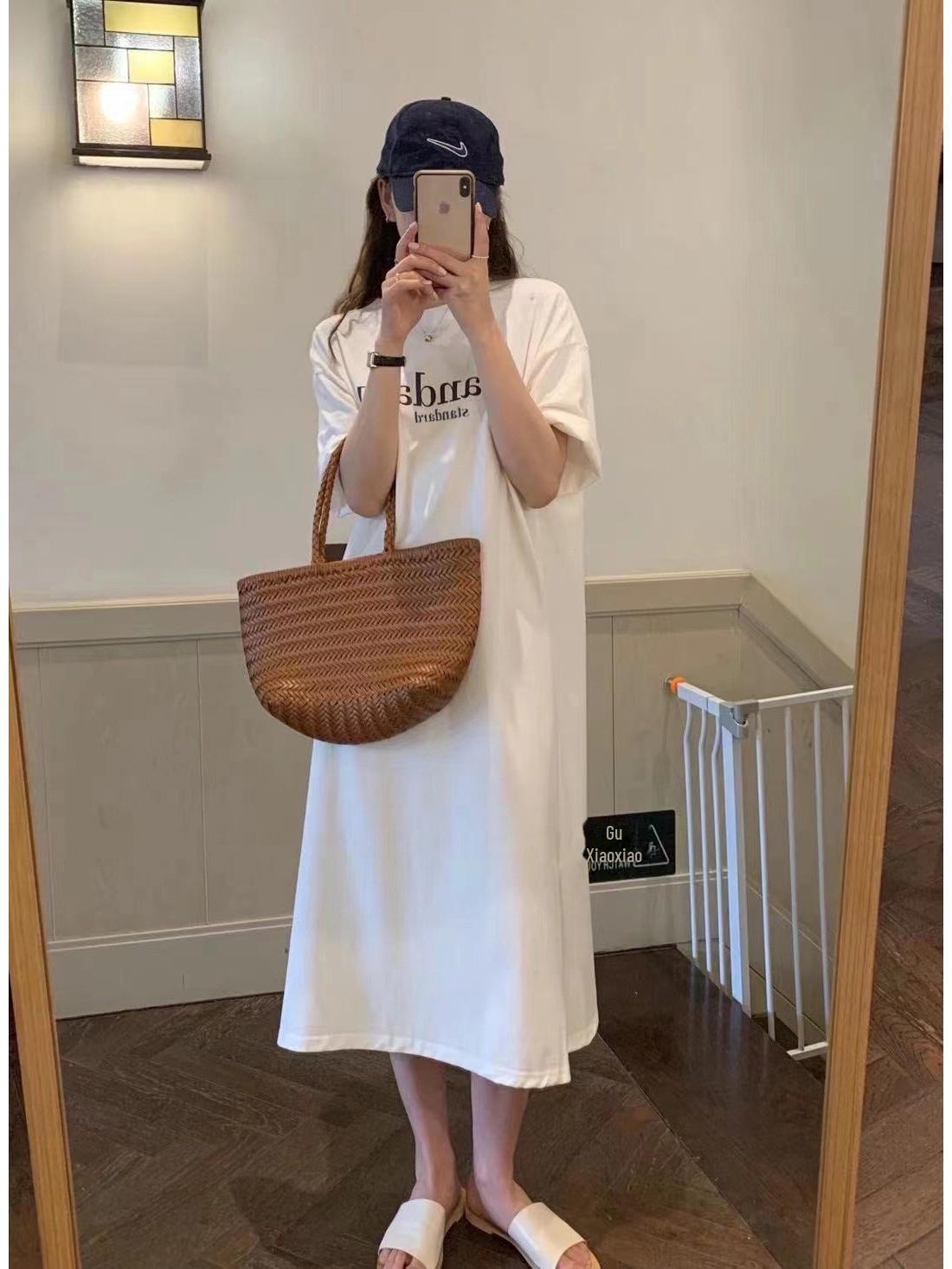 

Женское платье-футболка свободного покроя с коротким рукавом - повседневное лето 2022 г. в корейском стиле Large белый