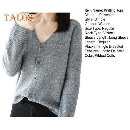 Women Knitting Sweater V-Neck Long Sleeve Button Down Sweater Cardigan Solid Color Loose Fit Crochet Texture Coat