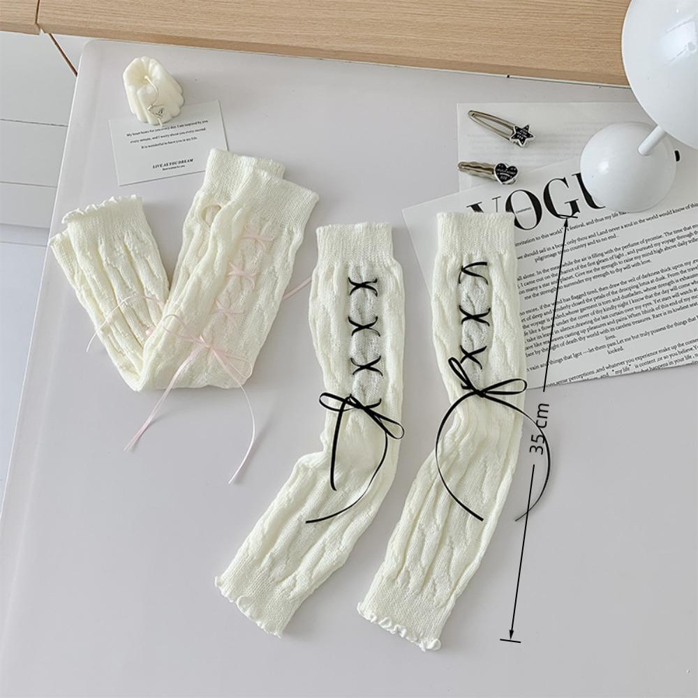 New Thicken Arm Sleeves Bowknot Solid Color Knitted Gloves Y2K Soft Arm Warmers Female