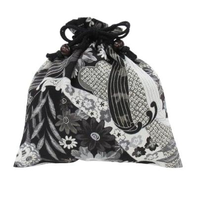 Drawstring Small Item Made In Japan with Chirimen Fabric Perfect for Temple Stamp and a Gift Water Design In Black and Japanese-style Bag, Case,