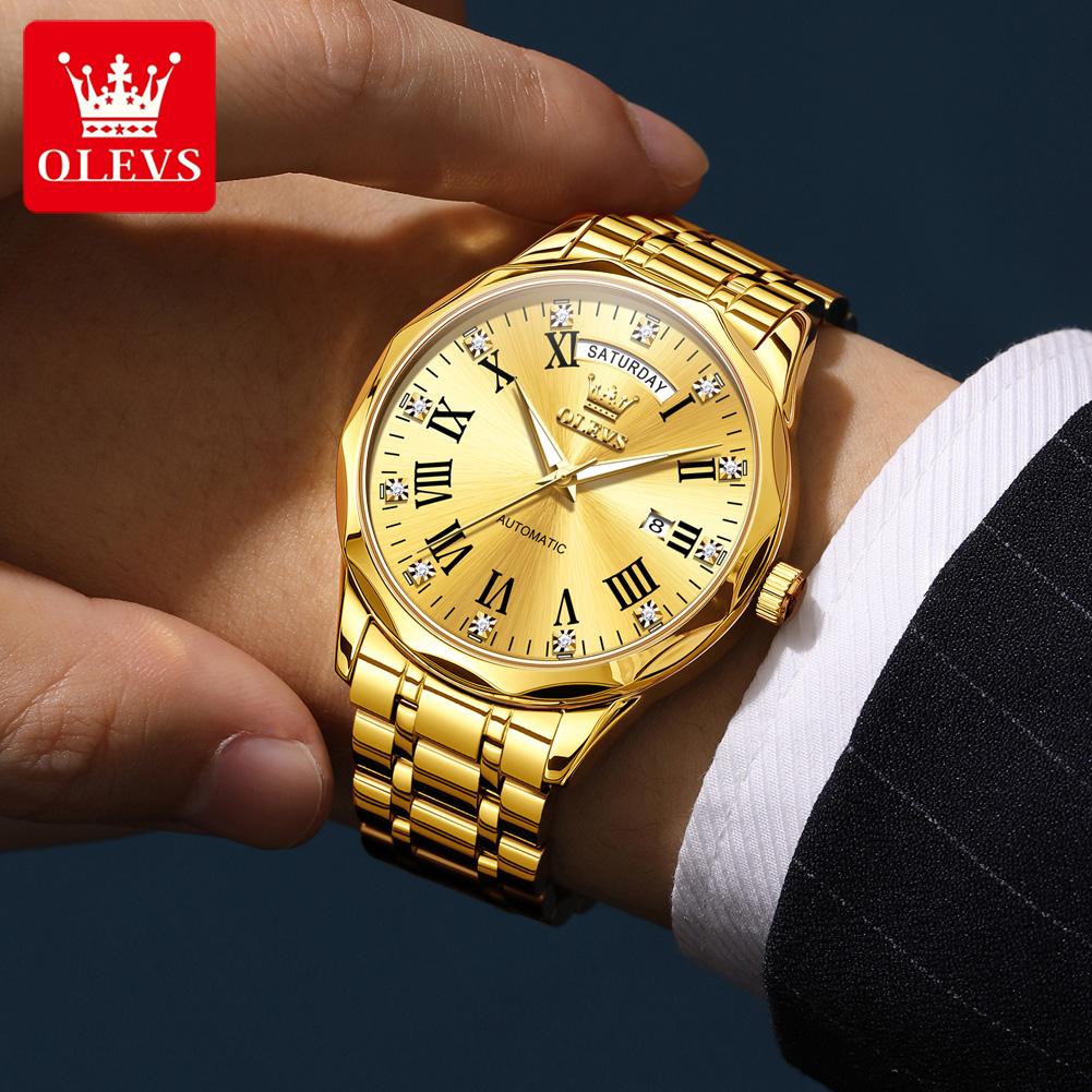 OLEVS New Automatic Man Watch 6780 Stainless Steel Waterproof Luminous Mens Watch Roman Diamond scale Auto Date Mechanical Watch
