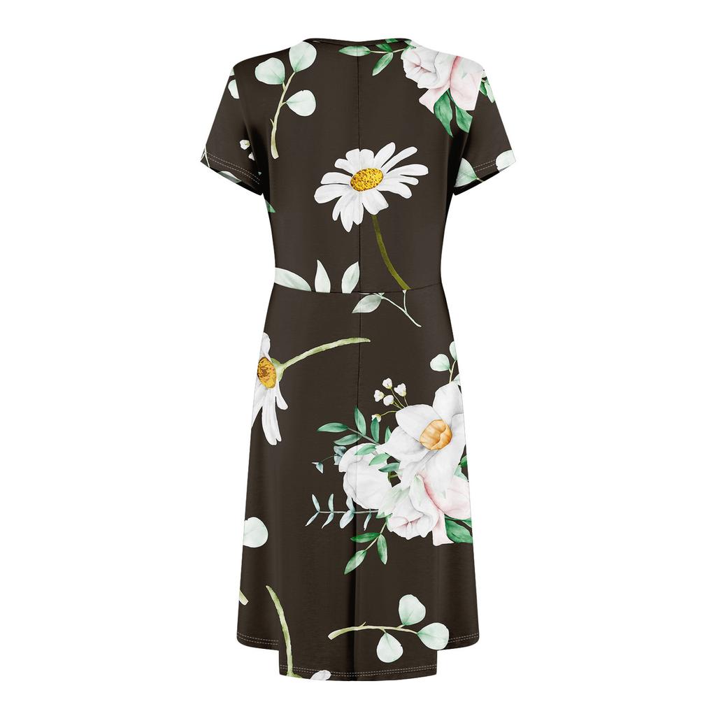 Womens Summer Dress Short Sleeve V Neck Short Dresses Fashion Casual Flowy A Line Swing Sundress With Pocket