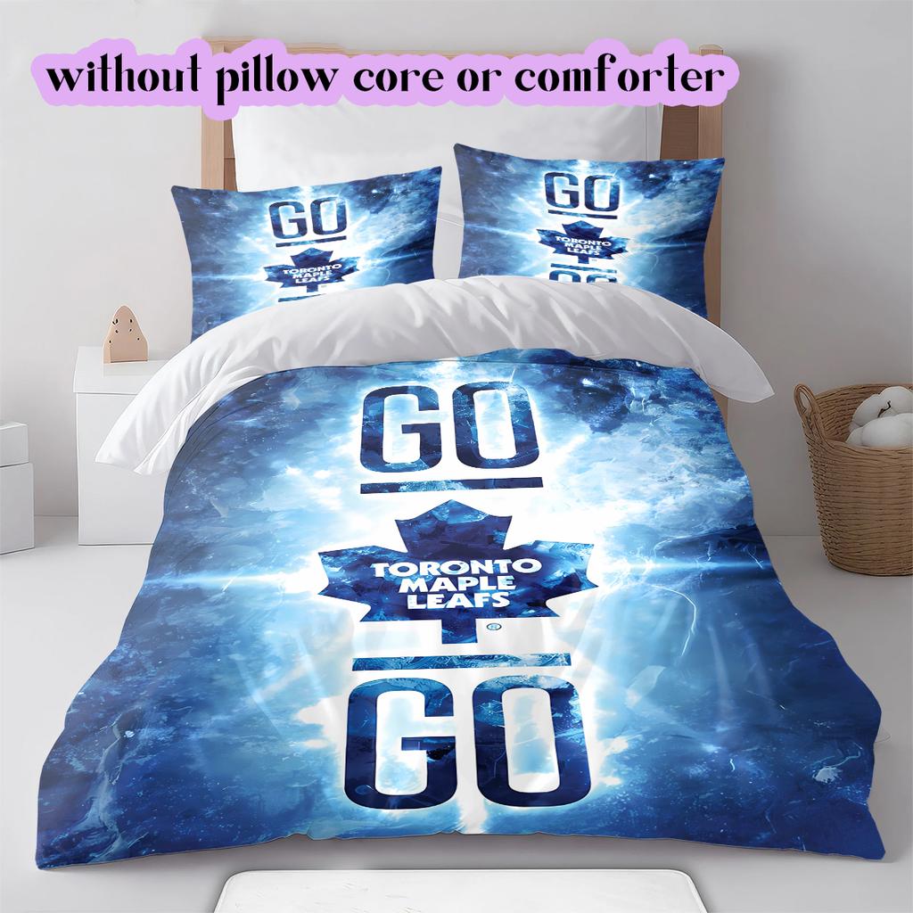 Ice Hockey Logo Pattern Bedding Quilt Set Quilt Cover Pillowcase Home Decoration Birthday Gift (1*duvet cover+ 2*pillowcase, without core)