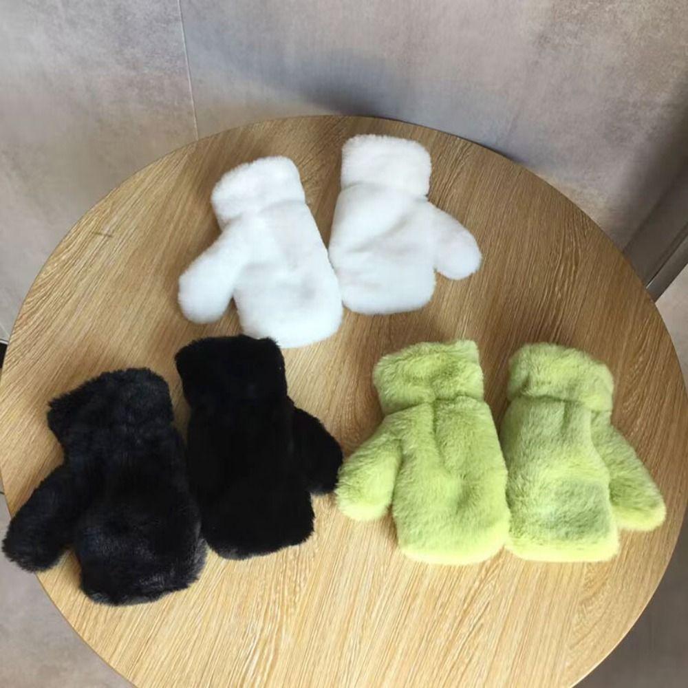 Thick Warm Winter Fleece Mittens Plush Kids Full Finger Gloves Children Gloves For 3-8Y Kids