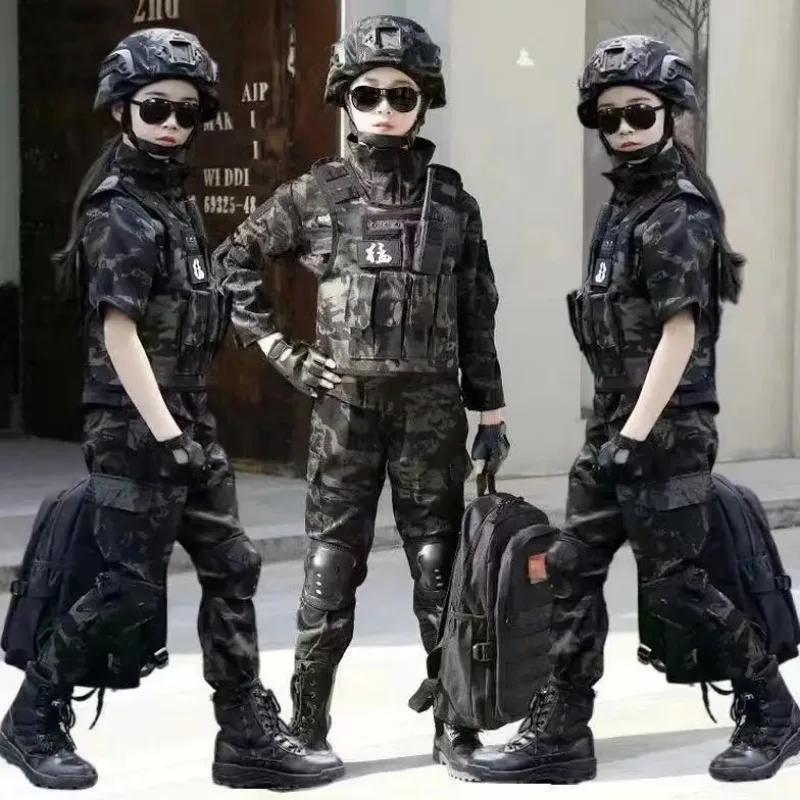 Children's Special Forces Combat Uniform New Camouflage Training Suit Black Eagle Camouflage Suit Performance Suit
