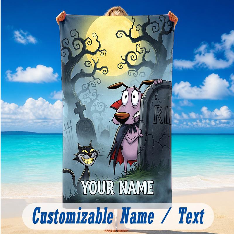 Beach Towel Custom Name Text, Quick Dry Large Towel For Beach HomeCourage the Cowardly Dog