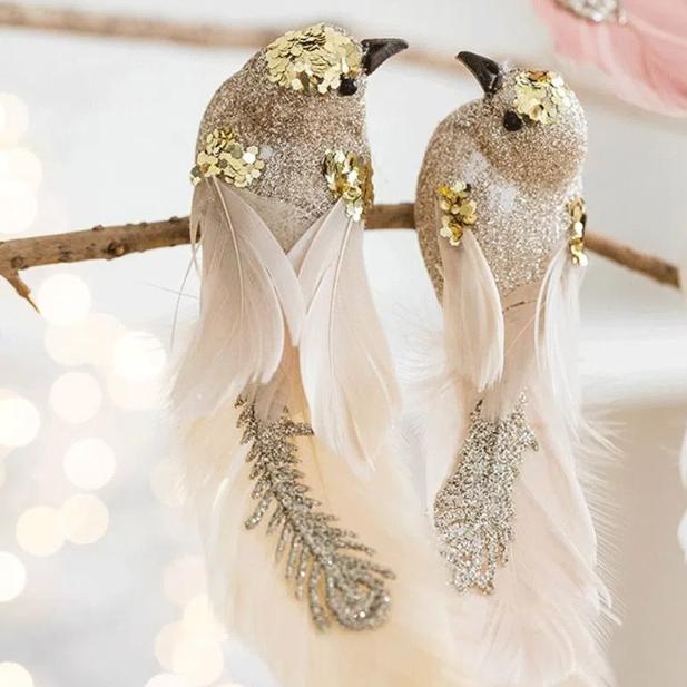 1 Pair Glitter Christmas Birds Ornament Realistic Christmas Tree Decoration  Home Xmas Decor