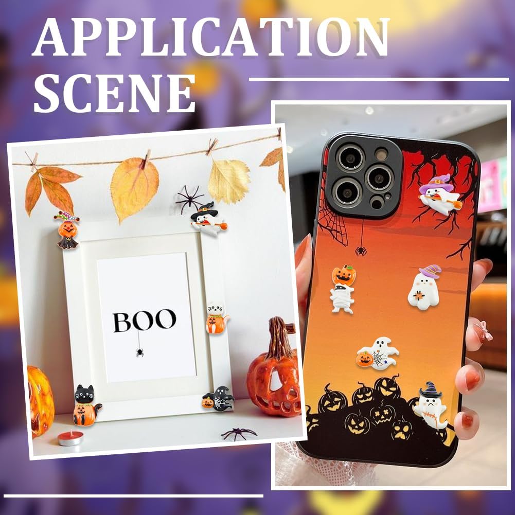 SUNNYCLUE 60 шт. 10 стилей смоляные подвески-призраки, кабошоны на Хэллоуин, оптом, ассортимент, праздничные призраки, тыквы, кошки, мумия, шляпа ведьмы, жуткие, ужасы, плоская основа