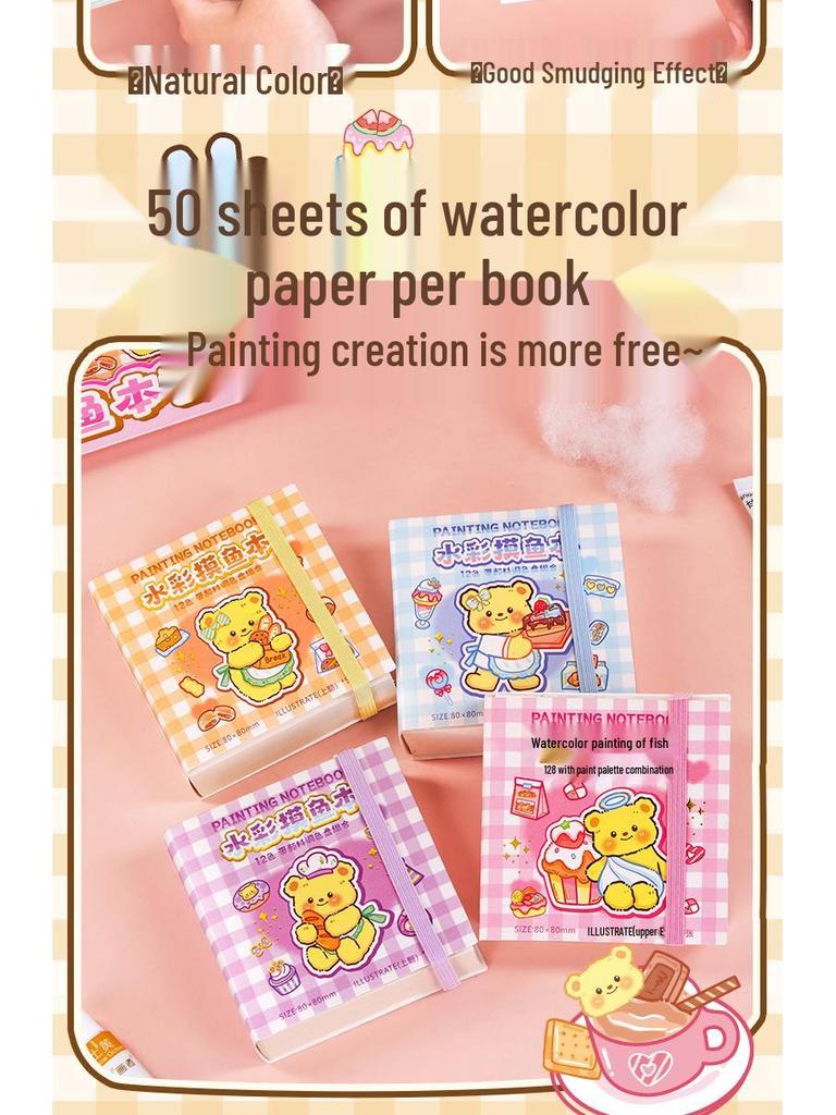 Wheat Youth Watercolor Fish Stationery Set: Gift Box for Students with Notebook and Tools