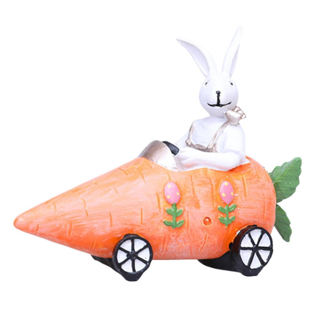 Resin Easter Bunny Car Figurine Collectible Handmade Tabletop Decoration