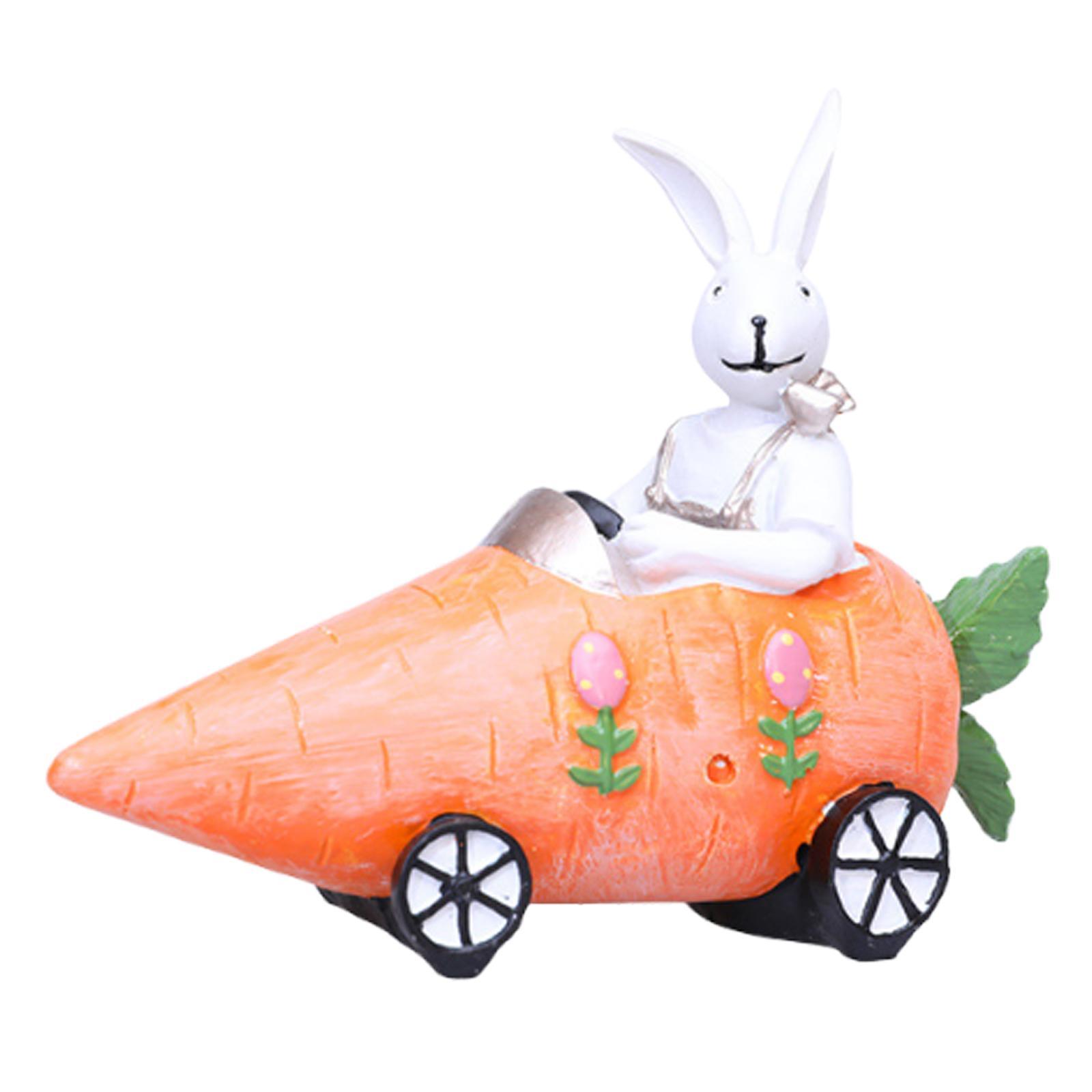 Resin Easter Bunny Car Figurine Collectible Handmade Tabletop Decoration