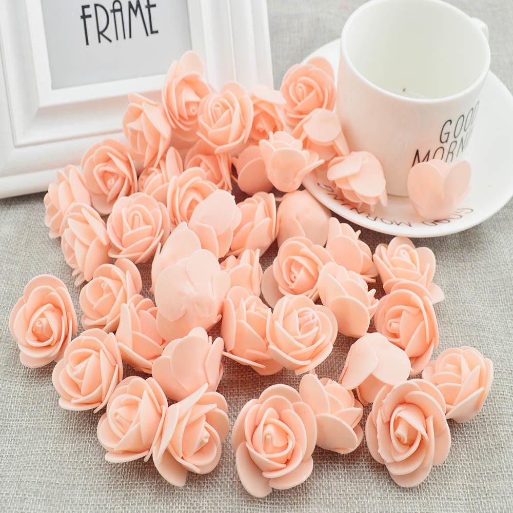 50pcs Artificial Flowers PE Foam Roses Head Bear Handmade Wedding Home Garden Holiday Party Decor Scrapbook Gifts Box Diy Wreath