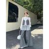 Spring/Summer 2025 Lace Patchwork Ruffle Trim Set: Stand Collar Camisole, Shirt, and Casual Pants for Women.