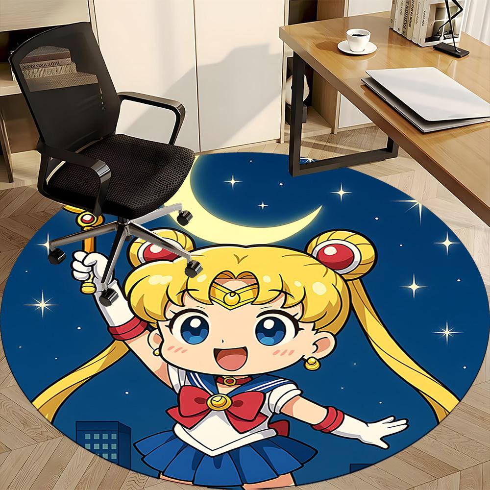 1pc Sailor Moon Office Round Area Rug, Indoor Mat Suitable For Office,Bedroom Living Room Home Decor, Room Deco a0926171