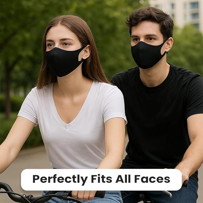 Black Unisex Reusable Face Mask, Soft Breathable Oxford Fabric, Washable, Anti Pollution, Pack of 3 (black)