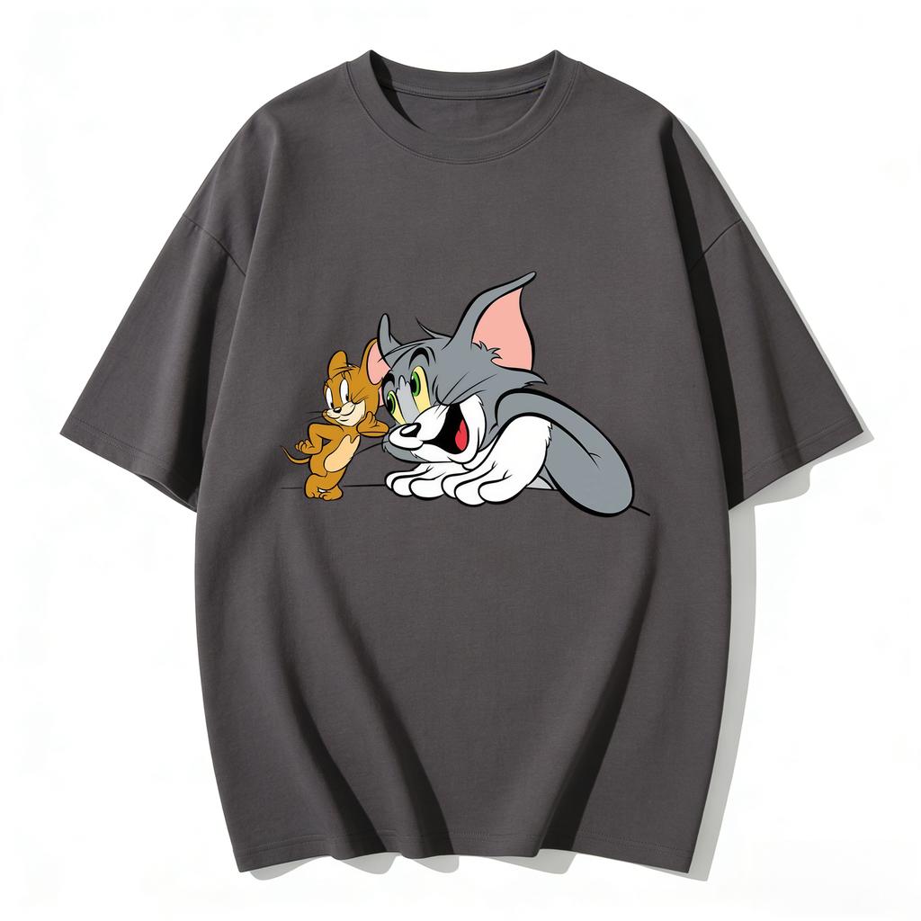 2026 New Tom Jerry Print Tshirt Casual Loose Couple Family Matching Outfits Short Sleeve Cotton Tee Summer Streetwear Tops Y2k