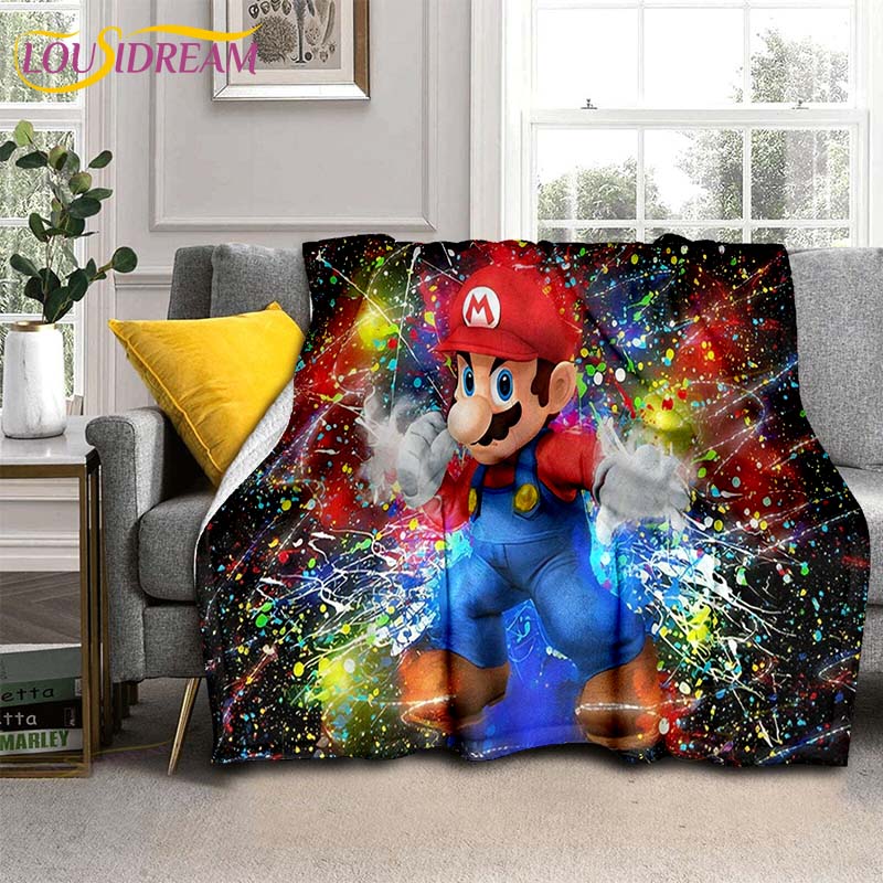 Mario Bros 3D-gedruckte Kunst-Fleece-Decke für Betten, Wandern, Picknick, dicke Steppdecke, modische Tagesdecke, Fleece-Überwurfdecke