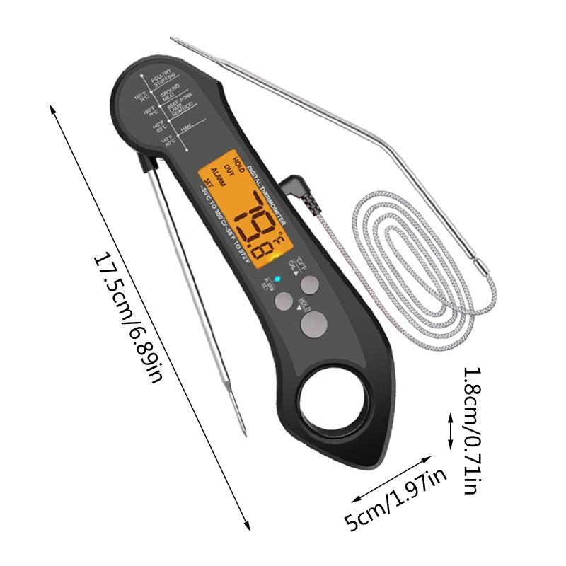Digital Thermometer with Dual Probe Waterproof Food Thermometer for Cooking Baking High Accuracy Foldable Thermometer