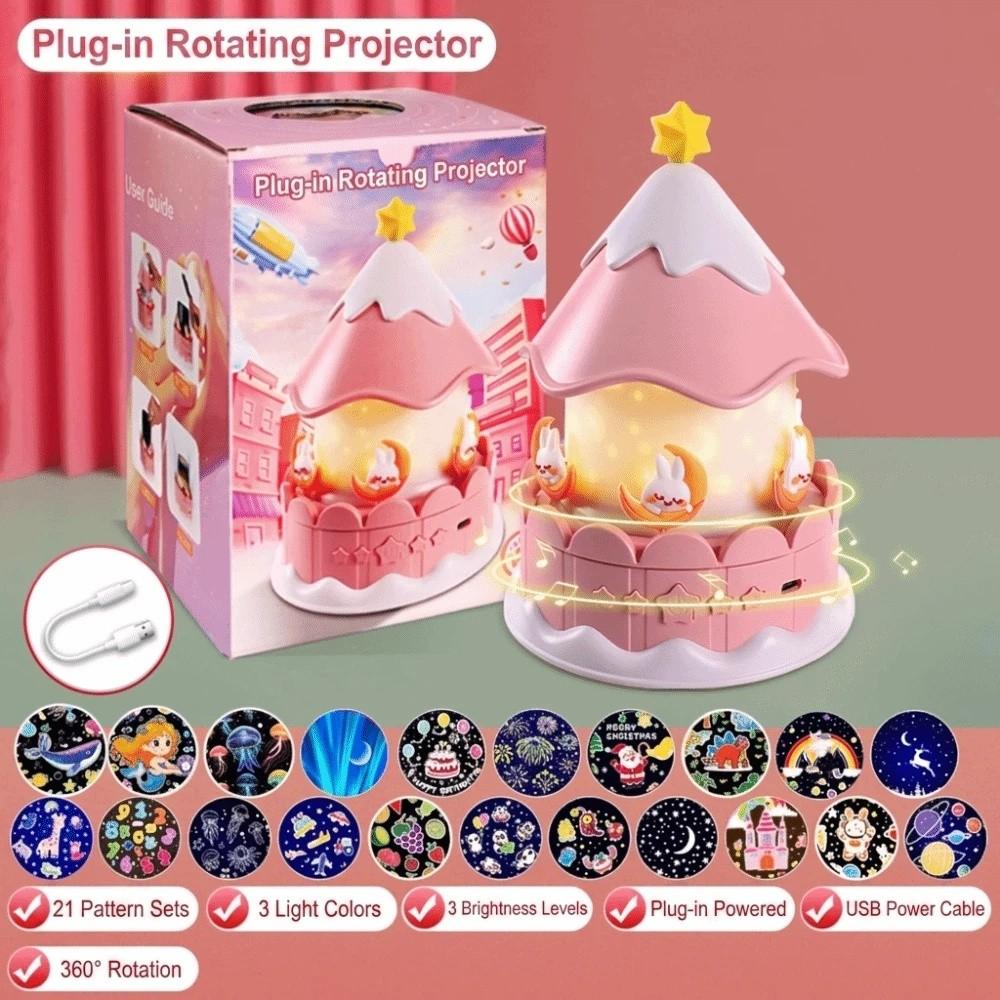 Rotating Star Projection Night Light Soft Lighting Gentle Melodies Rotating Carousel Music Box Star Patterns Easy-To-Operate