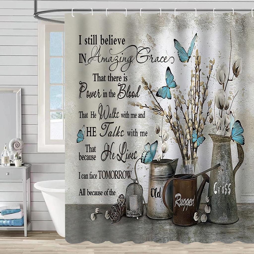 Bathroom Waterproof Curtain Digital Printing Plant Vase Shower Curtain Non-Punching Toilet Partition Curtain Shower Cloth