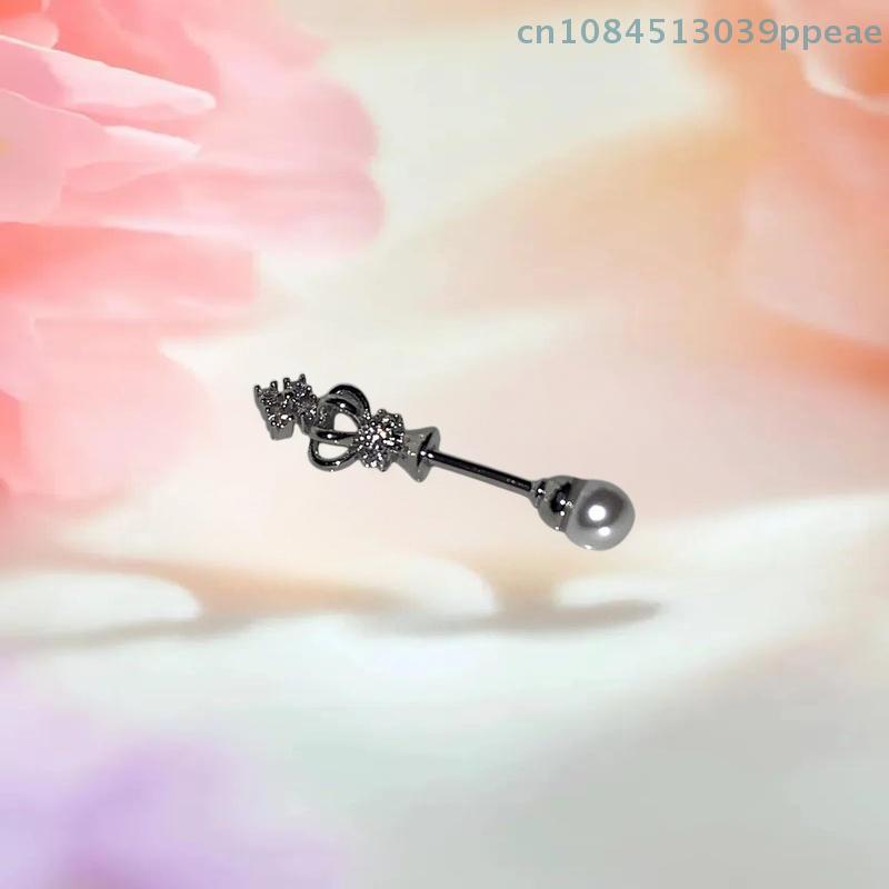 1 Stück Krone Perle Titanstahl Spiral Ohrknochennagel Mode Y2K Ohrringe für Damen Ohrpiercing Schmuck Geschenke