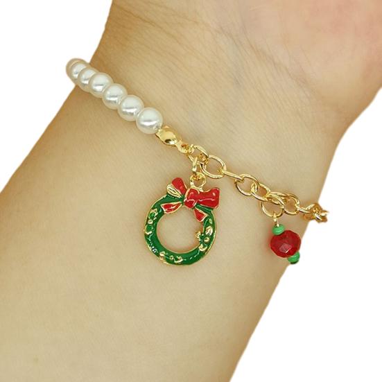 Holiday Outfit Decoration Christmas Beaded Charm Bracelet for Women, Faux Pearl Seasonal Fashion Wristband Beads Stackable Bracelet, Party