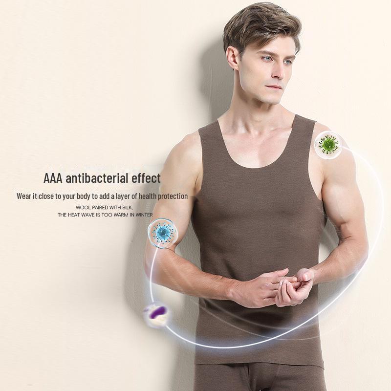 Men's Silk Wool Seamless Thermal Vest - Thickened Velvet, Sleeveless, Autumn/Winter Wear