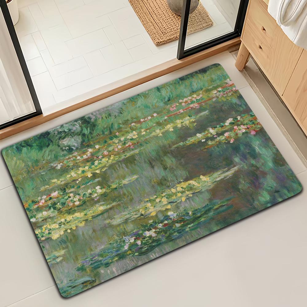 Felpudo de Puerta Alfombra de Piso Decorativa Versátil de Franela Secado Rápido Absorbente Suela Antideslizante Microfibra de Baño Pintura al Óleo Lotus M-Monet