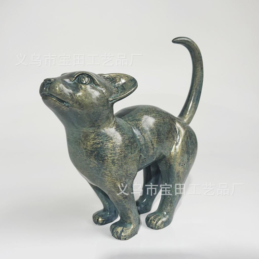 Charming bronze resin cat statue ornaments are suitable for home tabletop, yard and garden decoration