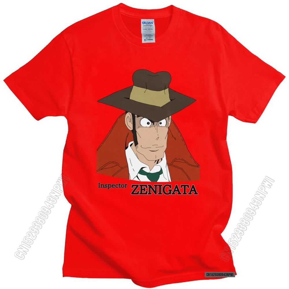 Lustiges Lupin The Third T-Shirt für Herren Rundhals Koichi Zenigata Grafik T-Shirt Vorgeschrumpfte Baumwolle Normale Passform T-Shirt Merchandise