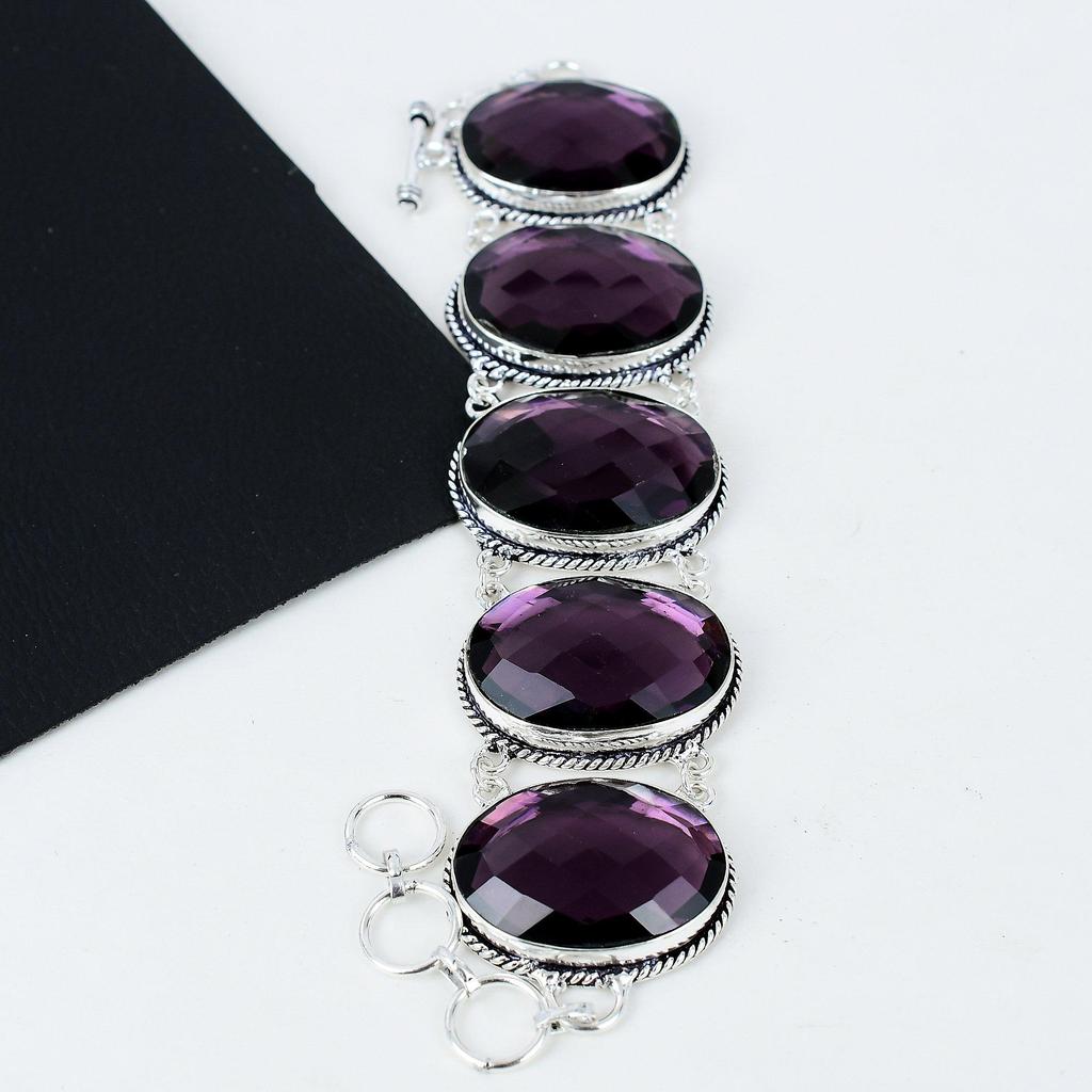 Brățară frumoasă din argint 925, lucrată manual cu piatră prețioasă de ametist, brățară de ametist pentru soție, brățară unisex, cadouri de Paște