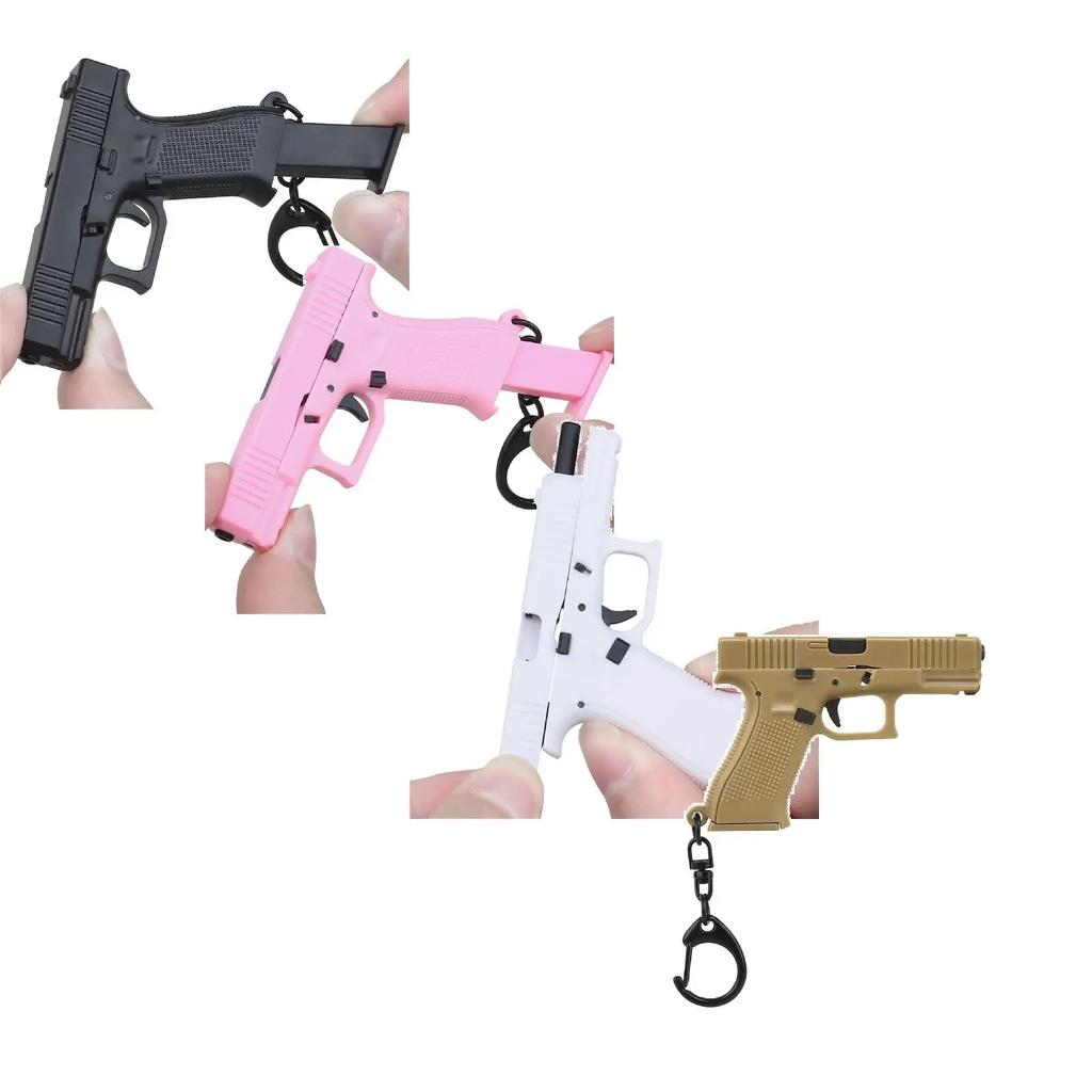 Pistolenförmiger Schlüsselanhänger-Anhänger Realistisches Modell Abnehmbares Magazin Miniatur-Pistolenmodell Geschenke zum Geburtstag Autoschlüsselanhänger für Männer