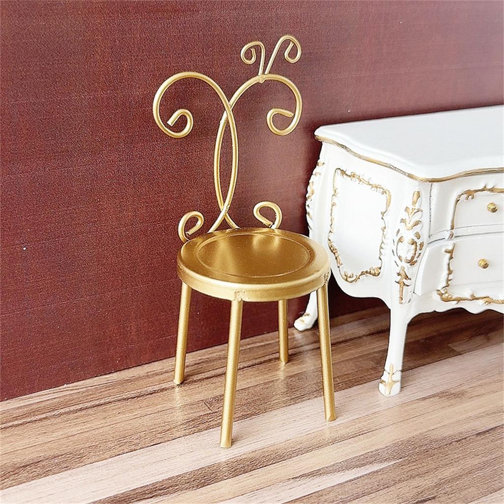 1/12 Scale Miniature Iron Back Chair Antique Design Alloy Dollhouse Furniture For Dollhouse Display And Collection