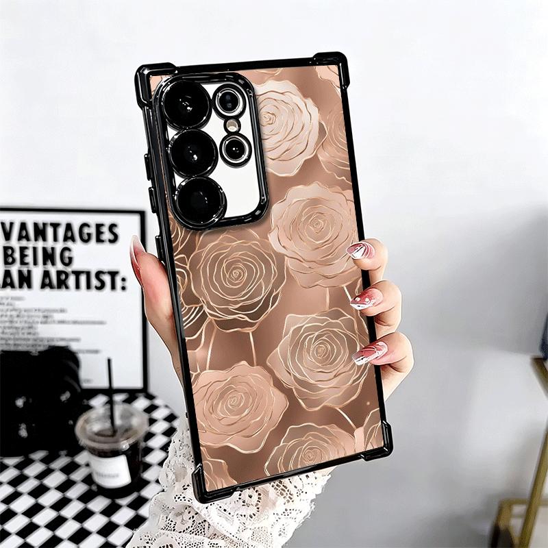Beautiful Rose Gold Art Plating Phone Case For Samsung Galaxy S24 S25 FE S26 Edge S23 Ultra S22 S21 Plus S20 Anti-Fall Airabag C