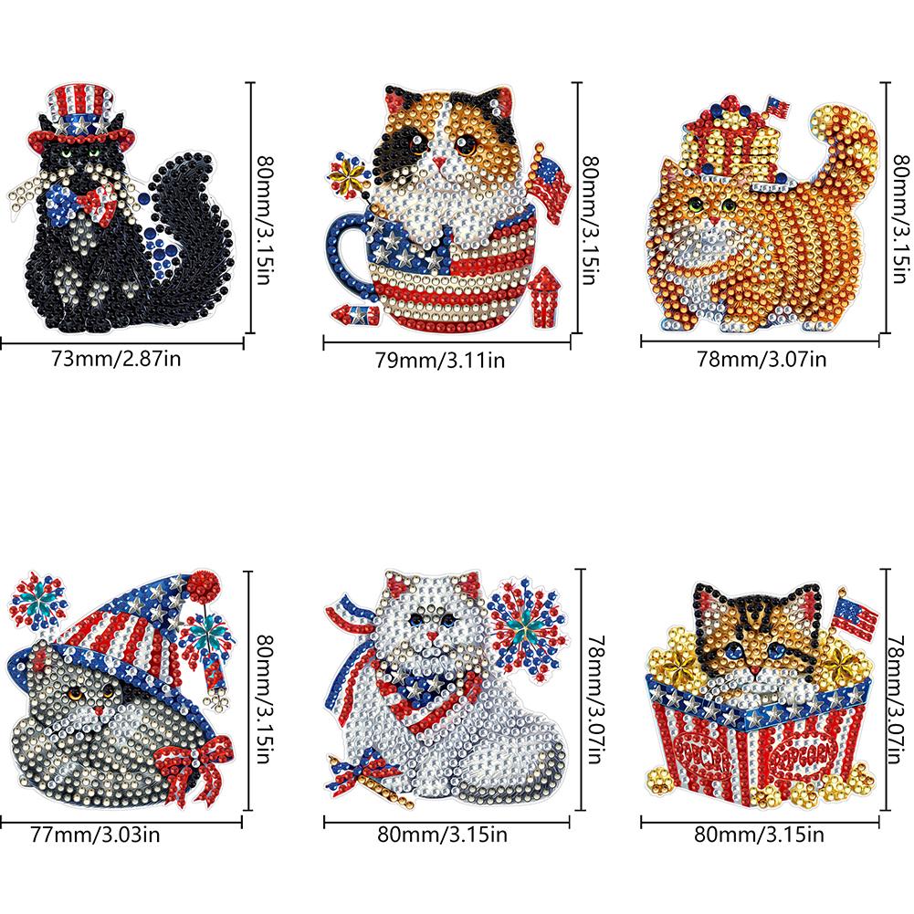 6pcs 2D/flat Acrylic DIY Independence Day Design Diamond Art Fridge Magnet Kit Refrigerator Mailbox Home Decoration DIY Crafts