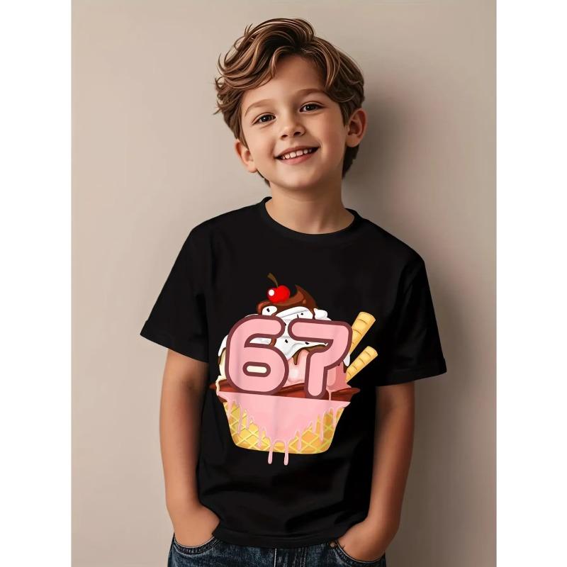 European sizes Boy 67 Joke Ice Cream Dropping Generation 67 Alpha Slang Pattern T-shirt - Funny and Novel Street Style T-shirt 110 чёрный