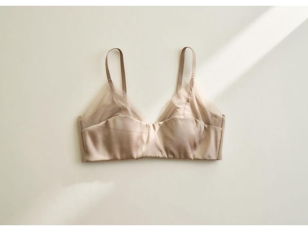 Reggiseno a Coppa con Orecchie di Coniglio, Intreccio in Rete di Raso di Seta - Senza Ferretto, Traspirante, Lingerie in Seta di Gelso Francese per Donna