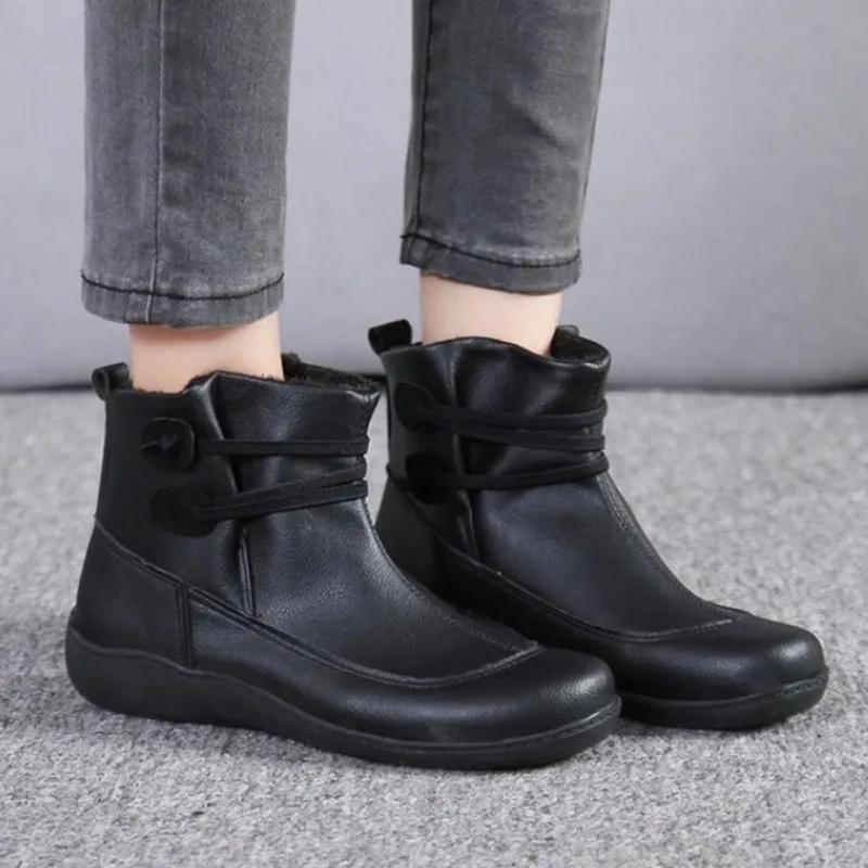 

Женские ботильоны 2025 года, новый стиль, модные водонепроницаемые ботинки из искусственной кожи, повседневные, без застежек, уличный дизайн, женские прогулочные ботинки 36 чёрный