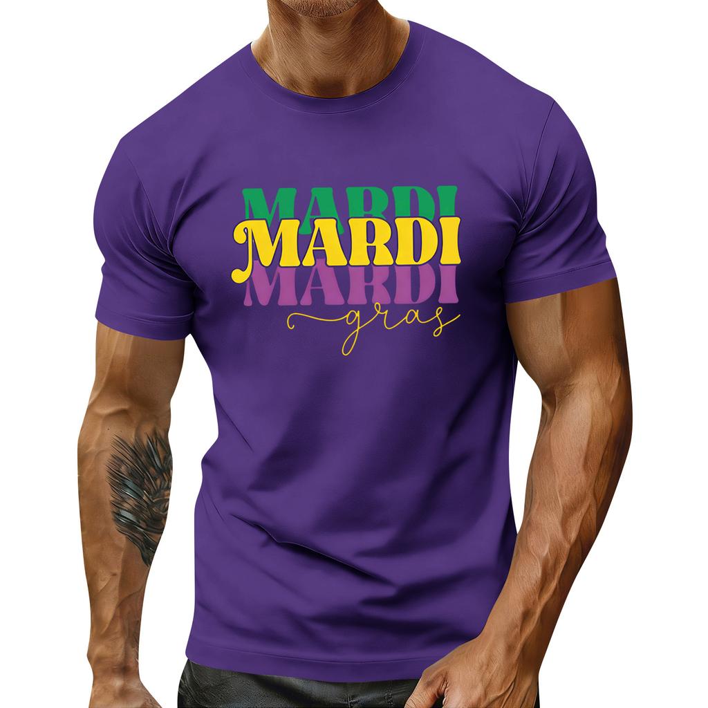 Haut à manches courtes et col rond à imprimé festif pour homme, haut de sport décontracté