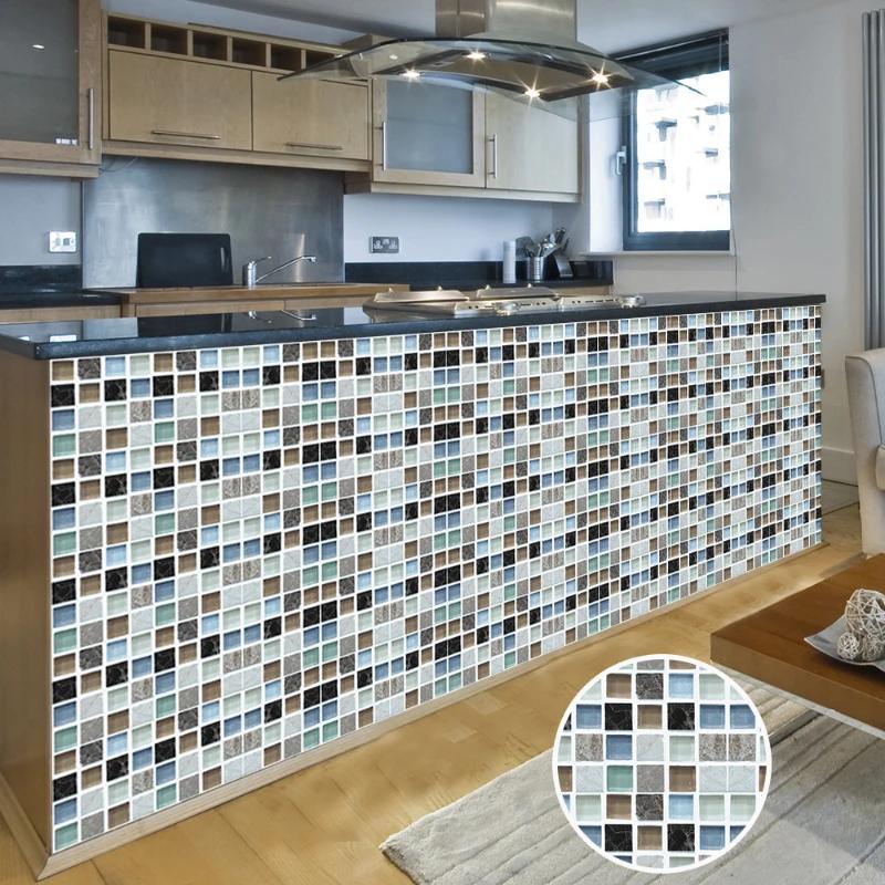 10PCS Mosaic Style Tile Simulation Stickers Self-adhesive Kitchen Waterproof PVC Wall Stickers Living Room Bathroom Decoration